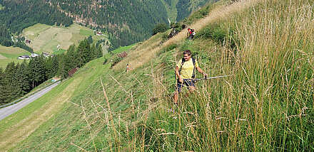 Mit Motorsense im Steilgelände